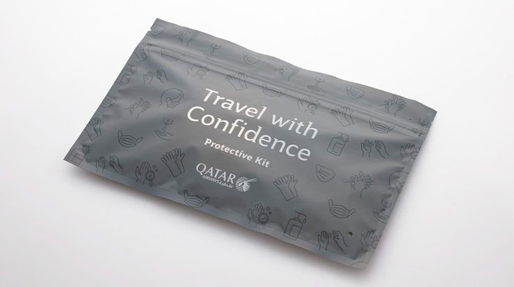 Passengers are issued with a protective kit © Qatar Airways