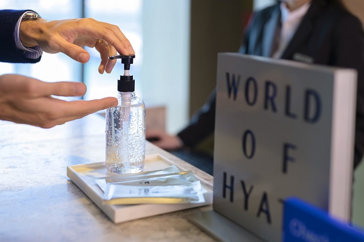 Following the health and safety guidelines - hand sanitizers must be kept at the reception for guests to use ©Hyatt
